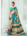 Awesome Sky Blue Designer Tussar Silk Sari