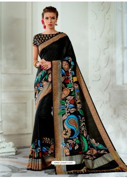 Trendy Black Designer Tussar Silk Sari