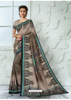 Classy Light Brown Designer Tussar Silk Sari