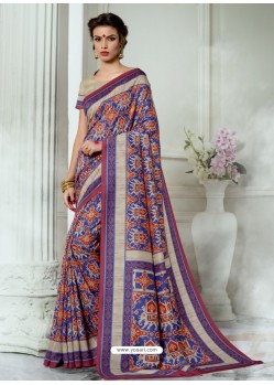 Classy Dark Blue Designer Tussar Silk Sari