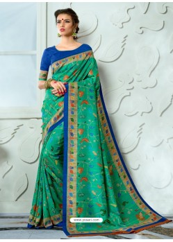 Classy Jade Green Designer Tussar Silk Sari