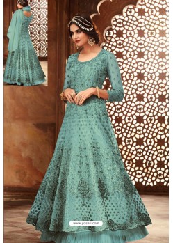 Awesome Turquoise Embroidered Designer Anarkali Suit