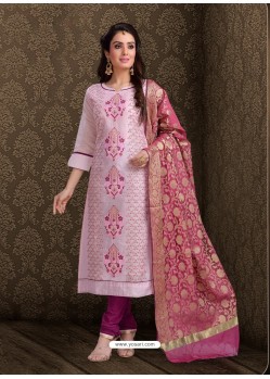 Ravishing Baby Pink Embroidered Designer Churidar Salwar Suit