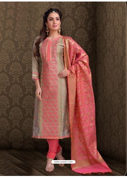Fabulous Light Brown Embroidered Designer Churidar Salwar Suit