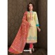 Fabulous Lemon Embroidered Designer Churidar Salwar Suit