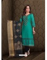 Fabulous Turquoise Embroidered Designer Churidar Salwar Suit