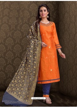 Fabulous Orange Embroidered Designer Churidar Salwar Suit