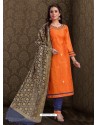 Fabulous Orange Embroidered Designer Churidar Salwar Suit