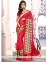 Hot Pink And Red Printed Casual Saree