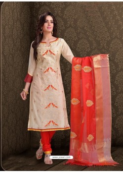 Fabulous Cream Embroidered Designer Churidar Salwar Suit