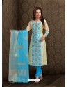 Fabulous Sky Blue Embroidered Designer Churidar Salwar Suit