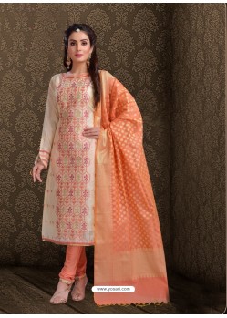 Fabulous Cream Embroidered Designer Churidar Salwar Suit