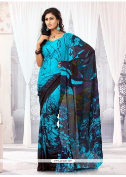 Exquisite Blue Printed Casual Saree