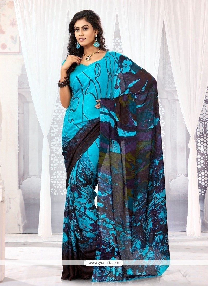 Exquisite Blue Printed Casual Saree