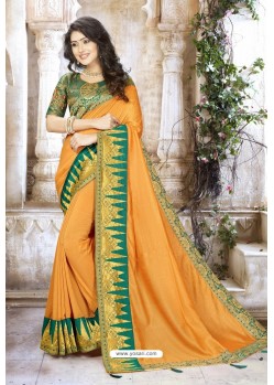 Classy Orange Designer Silk Sari