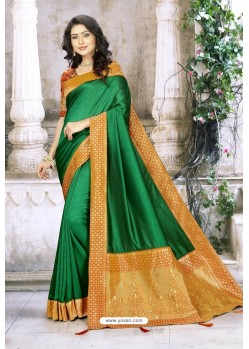 Trendy Forest Green Designer Silk Sari
