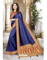 Trendy Royal Blue Designer Silk Sari