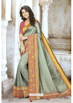 Trendy Grey Designer Silk Sari