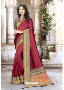 Classy Maroon Designer Silk Sari
