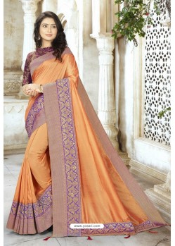 Awesome Light Orange Designer Silk Sari
