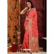Trendy Dark Peach Designer Silk Sari