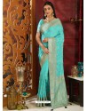 Trendy Sky Blue Designer Silk Sari