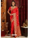 Trendy Red Designer Silk Sari
