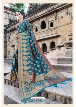 Classy Teal Designer Banarasi Silk Sari