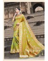 Trendy Parrot Green Designer Banarasi Silk Sari