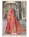 Classy Dark Peach Designer Banarasi Silk Sari