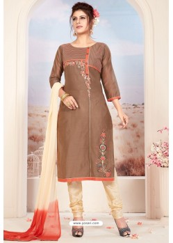 Fabulous Camel Embroidered Designer Churidar Salwar Suit