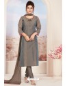 Fabulous Grey Embroidered Designer Churidar Salwar Suit