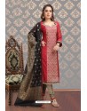 Scintillating Red Embroidered Designer Churidar Salwar Suit