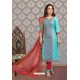 Fabulous Firozi Embroidered Designer Churidar Salwar Suit