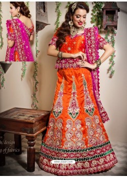 Scintillating Orange Heavy Embroidered Bridal Lehenga Choli