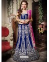 Scintillating Dark Blue Heavy Embroidered Bridal Lehenga Choli