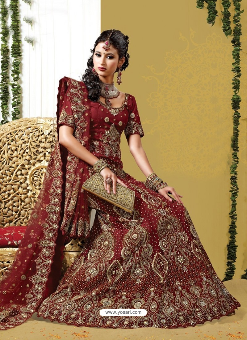 maroon heavy bridal lehenga