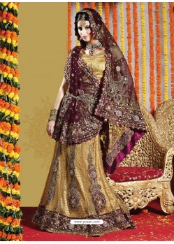 Fabulous Gold Heavy Embroidered Bridal Lehenga Choli