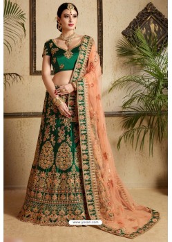 Classy Dark Green Heavy Embroidered Wedding Lehenga Choli