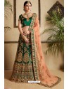 Classy Dark Green Heavy Embroidered Wedding Lehenga Choli