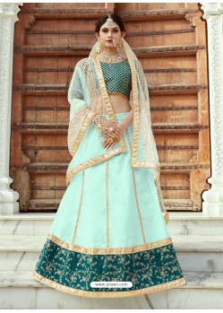 Fabulous Sky Blue Heavy Embroidered Wedding Lehenga Choli