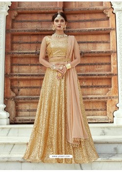 Fabulous Gold Heavy Embroidered Wedding Lehenga Choli