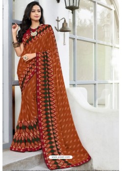Trendy Rust Designer Printed Sari