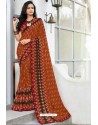 Trendy Rust Designer Printed Sari