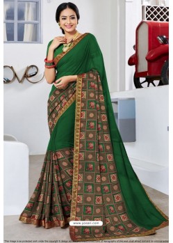 Trendy Forest Green Designer Printed Sari