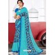 Trendy Blue Designer Printed Sari