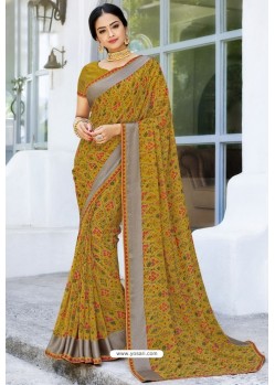 Trendy Marigold Designer Printed Sari