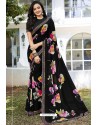 Trendy Black Designer Printed Sari