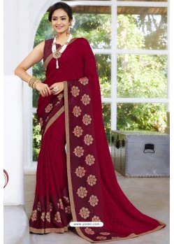 Trendy Maroon Designer Printed Sari