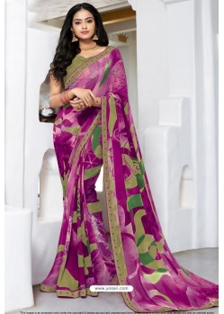 Trendy Medium Violet Designer Printed Sari